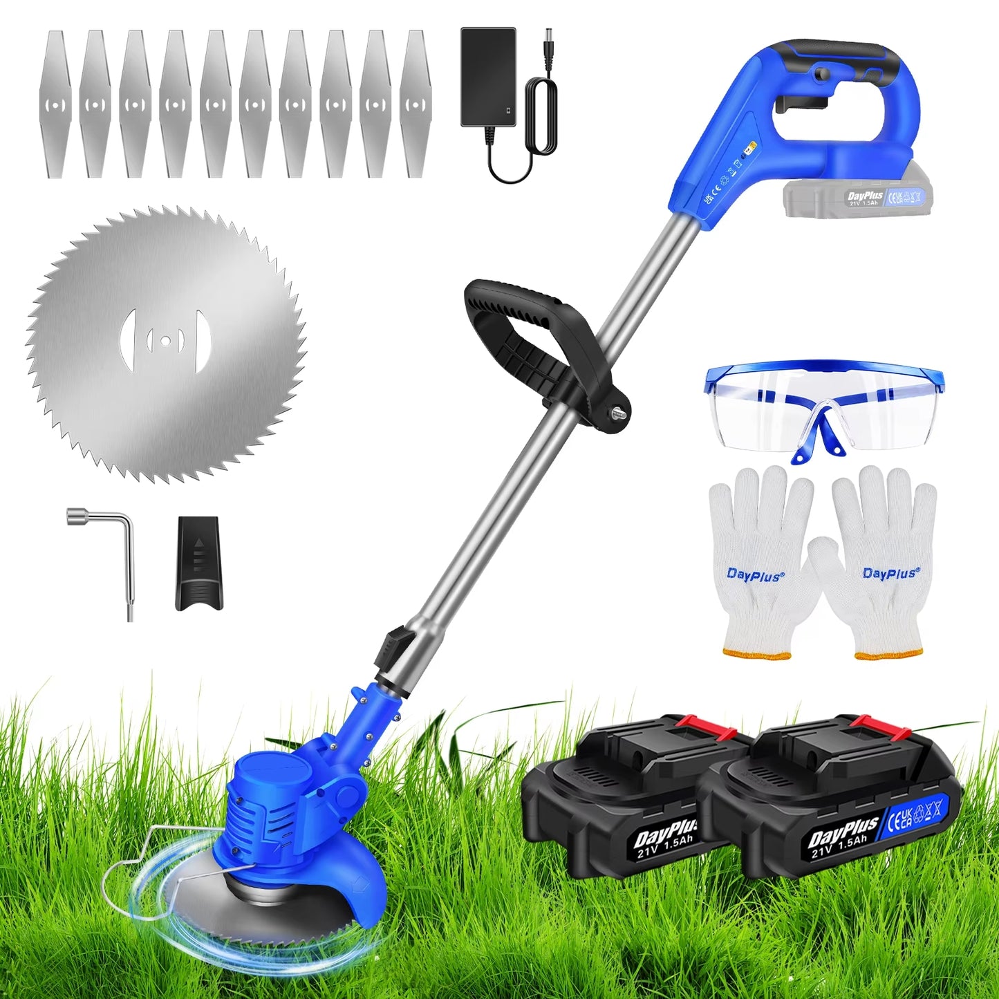 Battery Operated Cordless Grass Trimmer & Carbon Steel Weed Brush