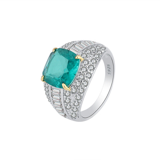 Clytia Love Imitation Emerald Gemstone Ring,925 Silver,Inlaid With Imitation Diamond