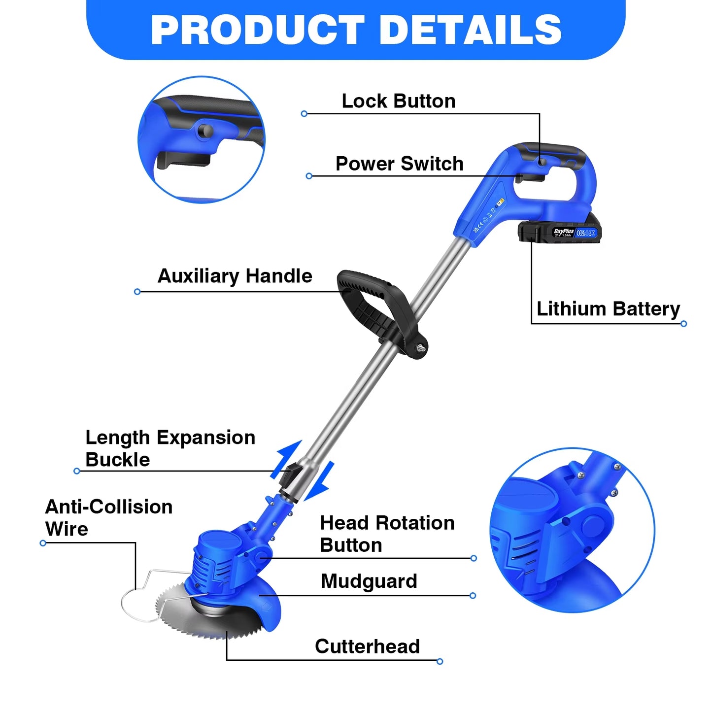 Battery Operated Cordless Grass Trimmer & Carbon Steel Weed Brush