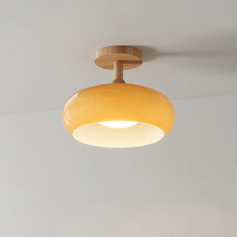 Inbouw plafondlamp kap minimalistisch hout/glas wit/oranje