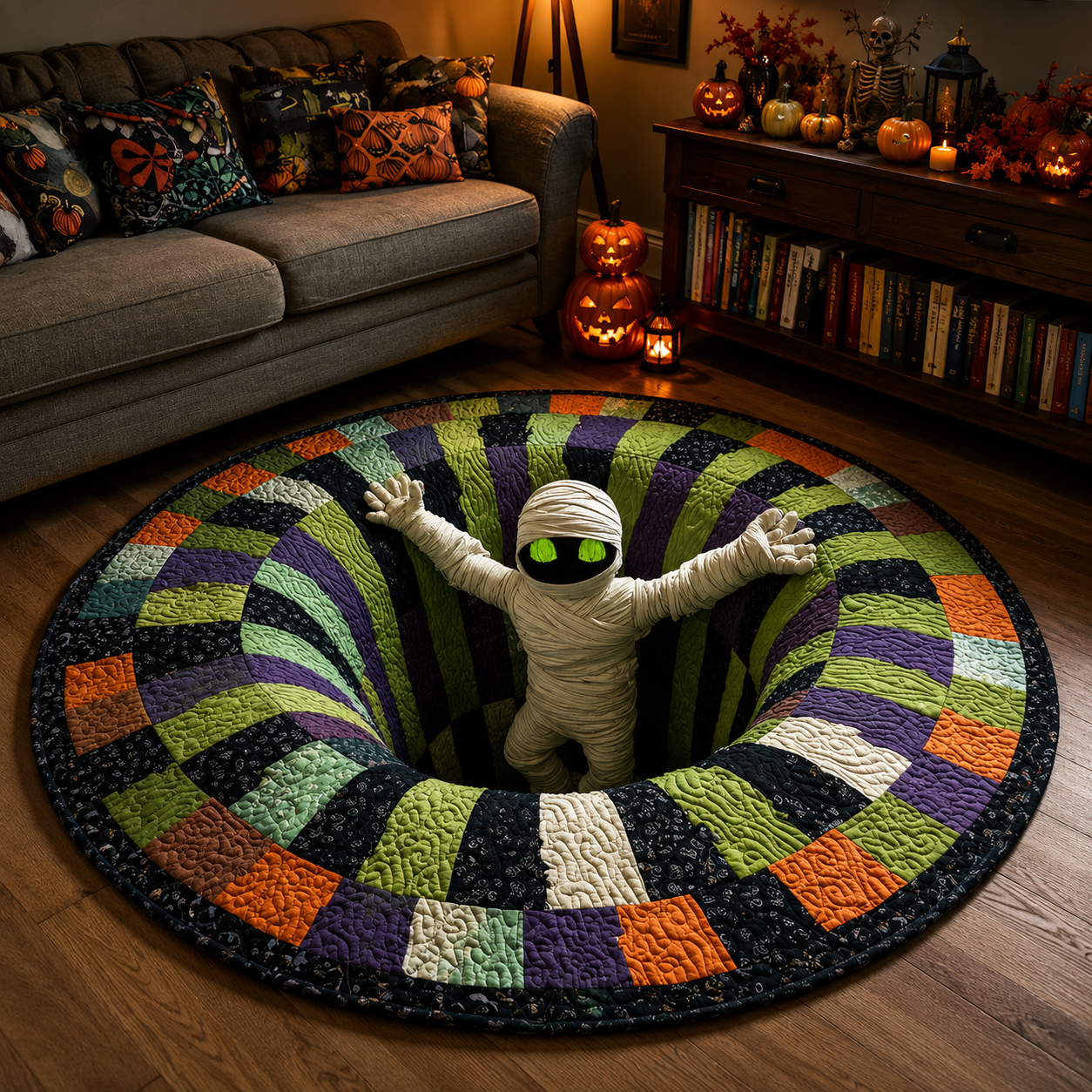 SpookyPortal – 3D Skeleton Vortex Halloween Rug