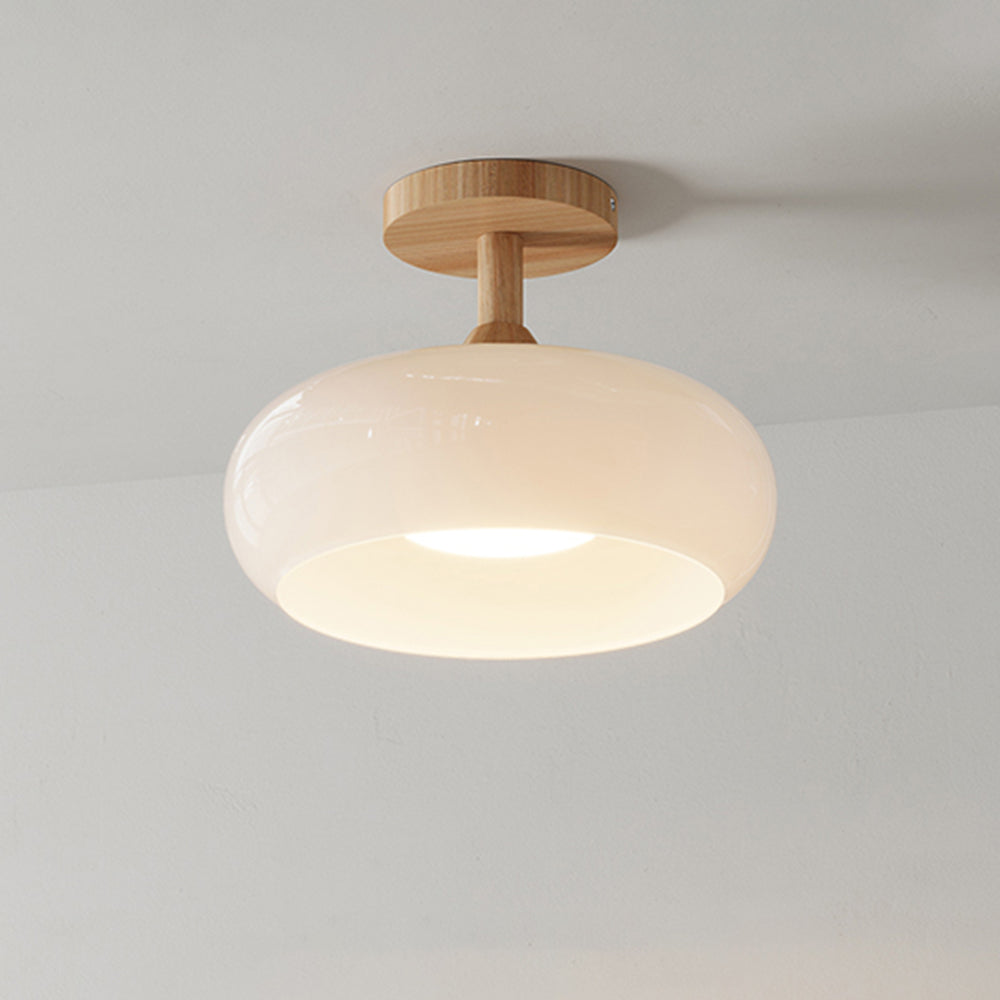 Inbouw plafondlamp kap minimalistisch hout/glas wit/oranje