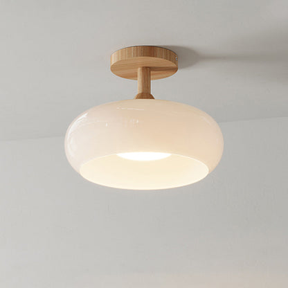Inbouw plafondlamp kap minimalistisch hout/glas wit/oranje