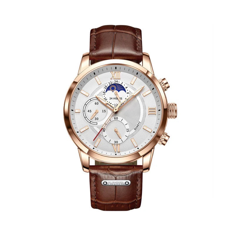 RICHELIEU Classic Watch – Men’s Luxury Waterproof Quartz Watch with Leather Strap & Glow-in-the-Dark Dial
