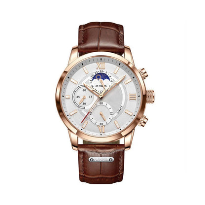RICHELIEU Classic Watch – Men’s Luxury Waterproof Quartz Watch with Leather Strap & Glow-in-the-Dark Dial