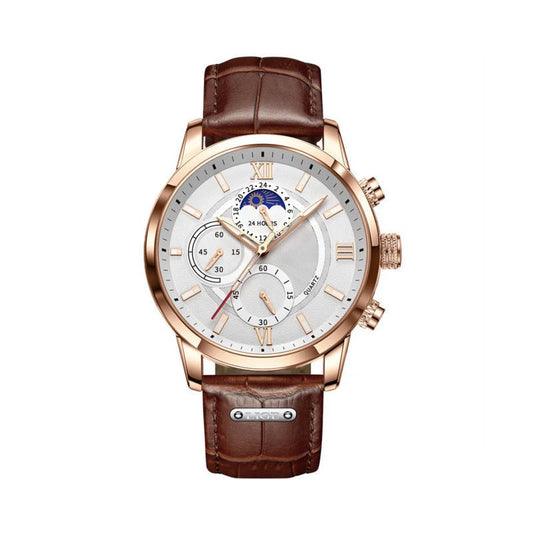 RICHELIEU Classic Watch – Men’s Luxury Waterproof Quartz Watch with Leather Strap & Glow-in-the-Dark Dial