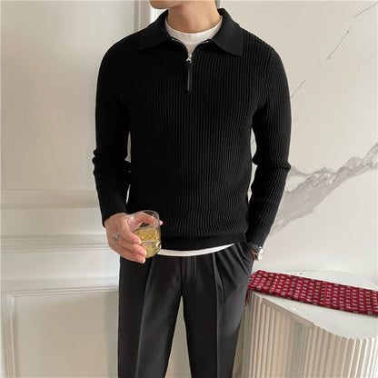 GONGJU Gebreide Trui met Rits – Heren 100% Katoen Gebreide Half-Rits Pullover met Geribbelde Textuur