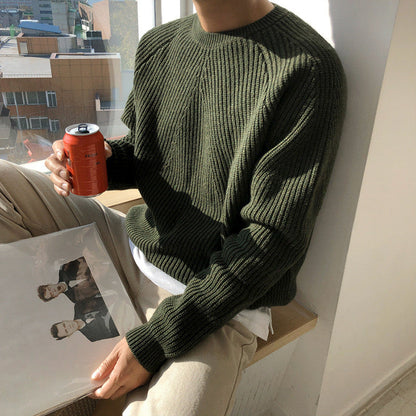 GISUNG katoenen gebreide raglanmouw trui – heren 100% katoen coltrui pullover