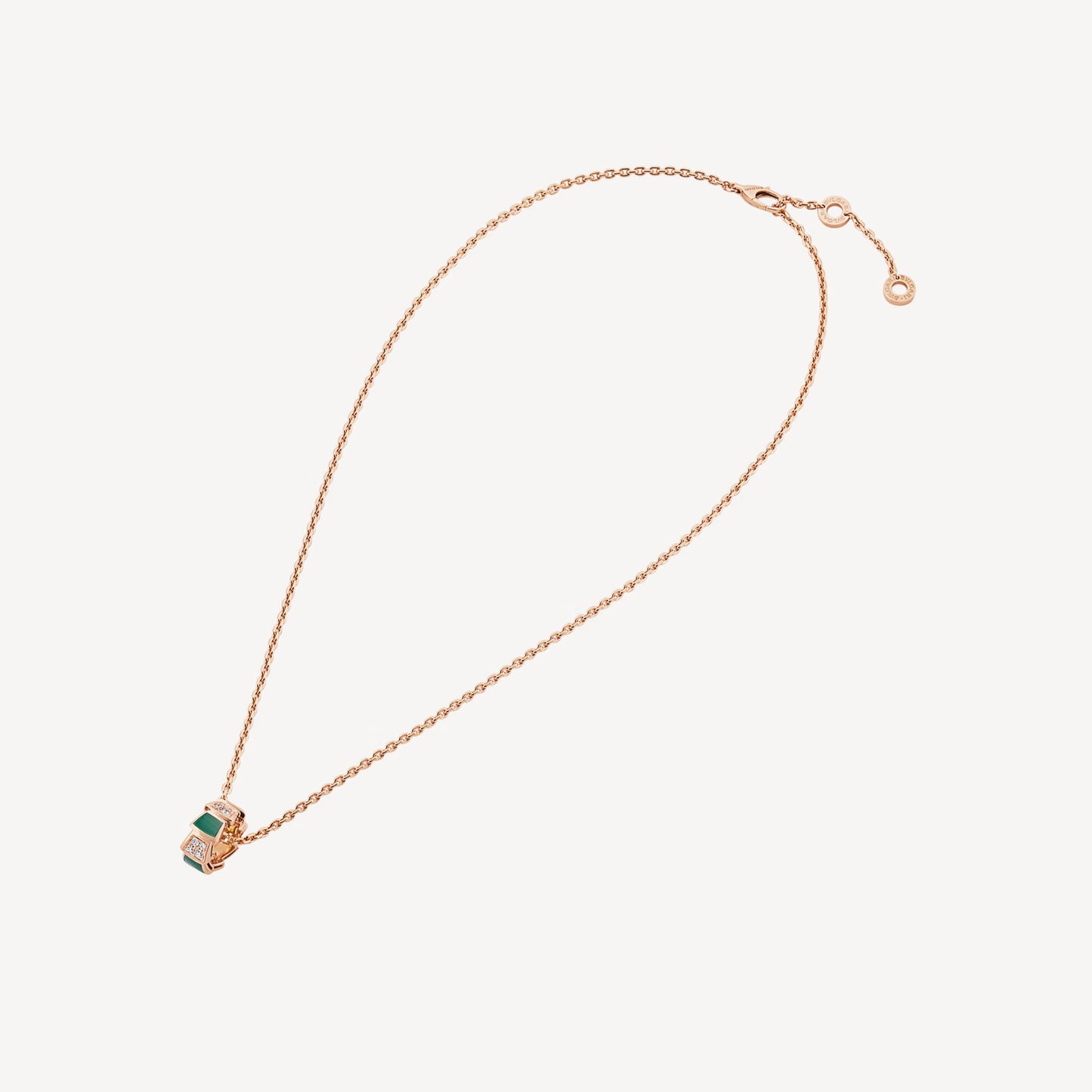 Serpenti Necklace,925 Silver,18k Rose Gold Plated,Green Agate