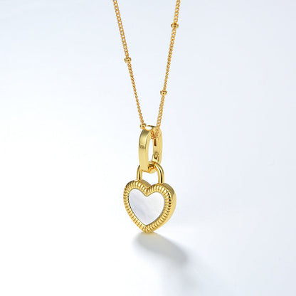 Heart Reversible Pendant Necklace, 925 Silver, 18k Gold Plated，Black Onyx And White Mother-Of-Pearl