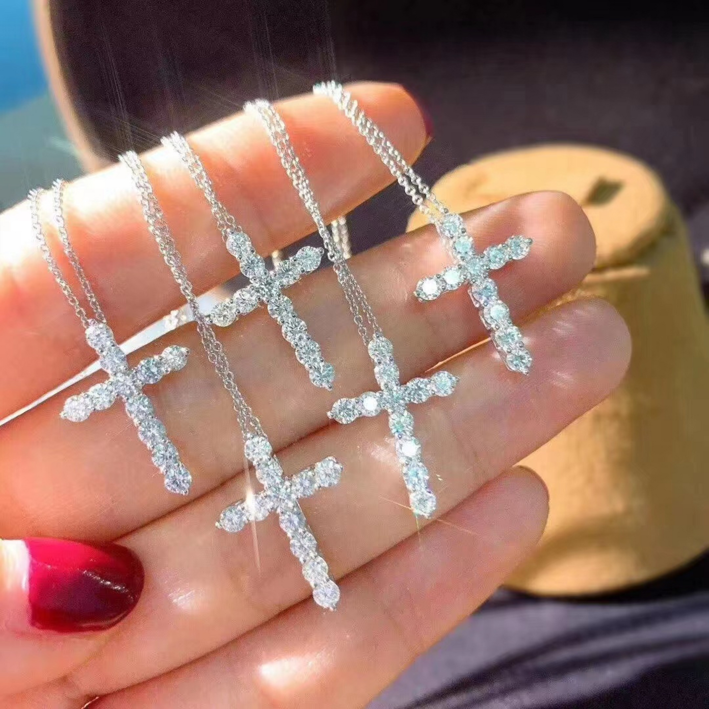 Cross Pendant Necklace, 925 Silver, 18K White Gold Plated