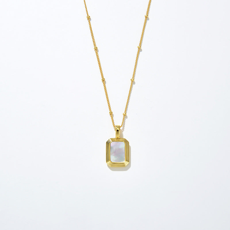 Square Reversible Pendant Necklace, 925 Silver, 18k Gold Plated，Black Onyx And White Mother-Of-Pearl