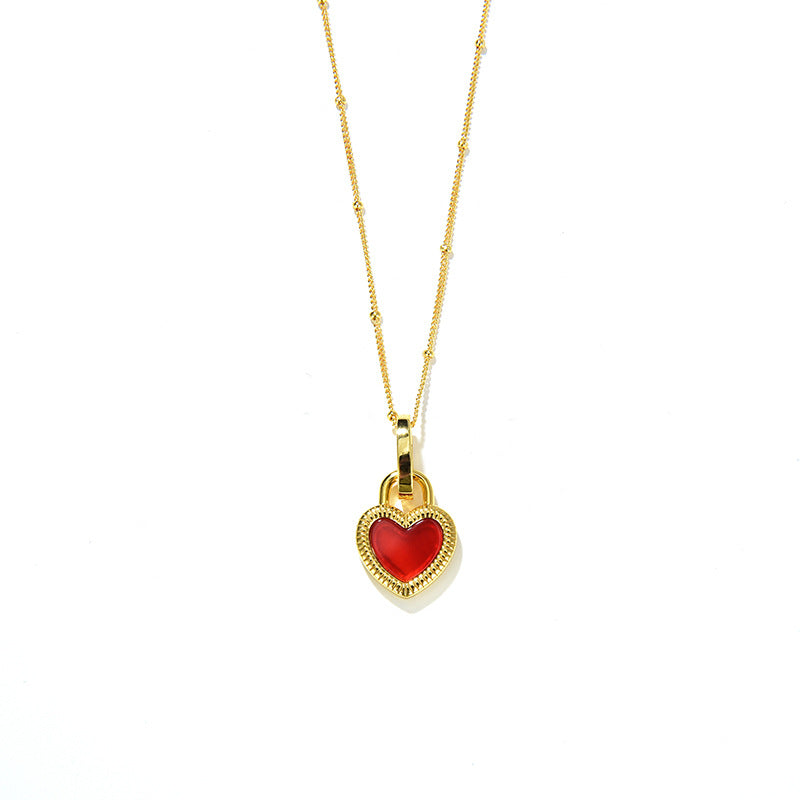 Heart Reversible Pendant Necklace, 925 Silver, 18k Gold Plated，Red Onyx And White Mother-Of-Pearl