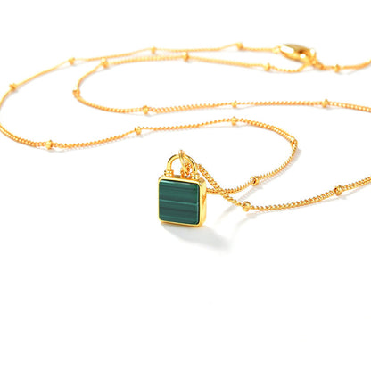 Clytia Love Malachite Lock Head Necklace, 925 Silver, 18K Gold Plated