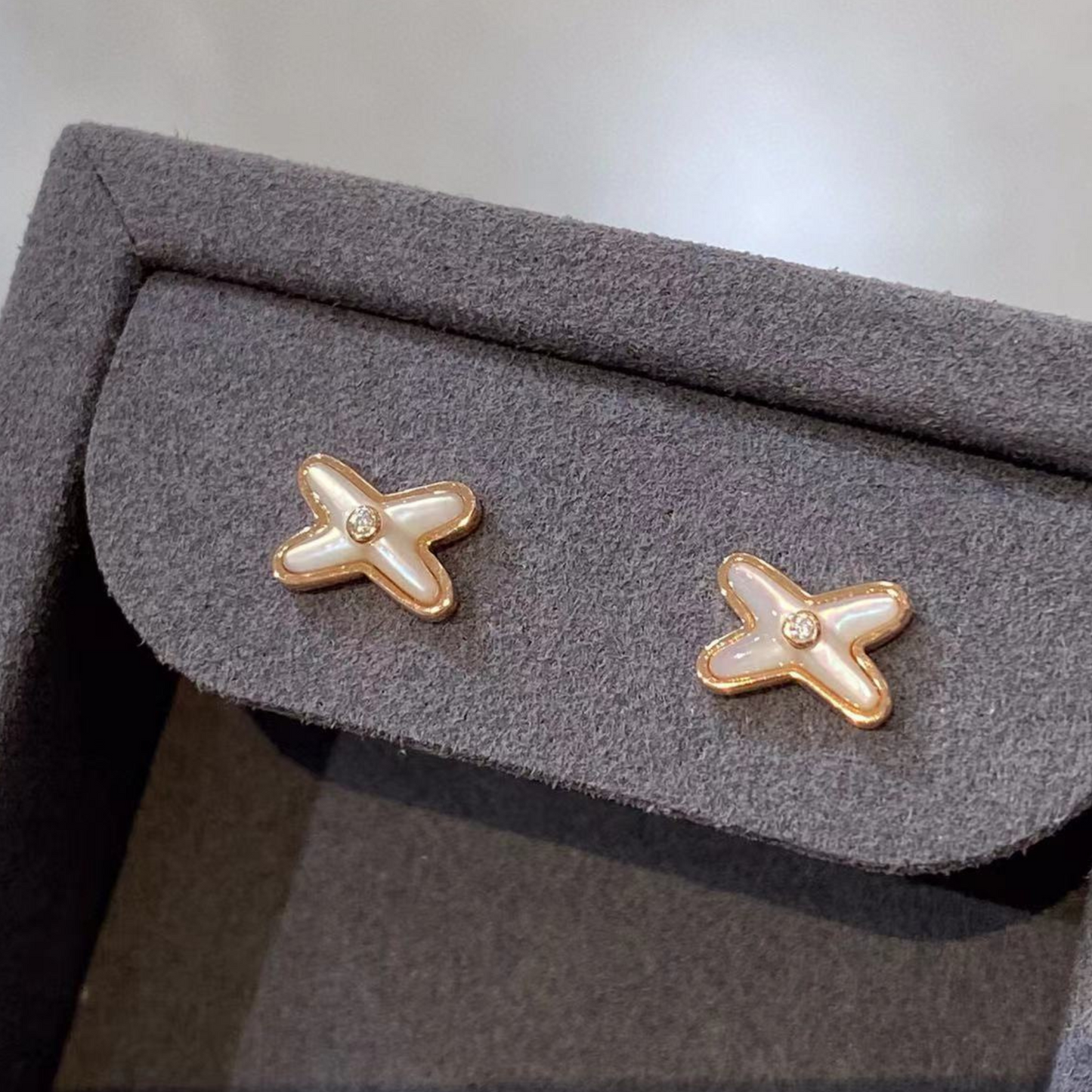 Cross Link Earstuds,925 Silver, 18k Rose Gold Plated