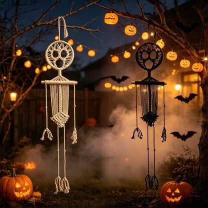 Macrame Wall Hanging Skeleton 2 Piece Set, Black and White Wall Hanging for Halloween Door Decor, Boho Wall Decor – Ventayo