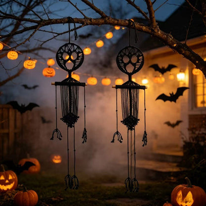 Macrame Wall Hanging Skeleton 2 Piece Set, Black and White Wall Hanging for Halloween Door Decor, Boho Wall Decor – Ventayo