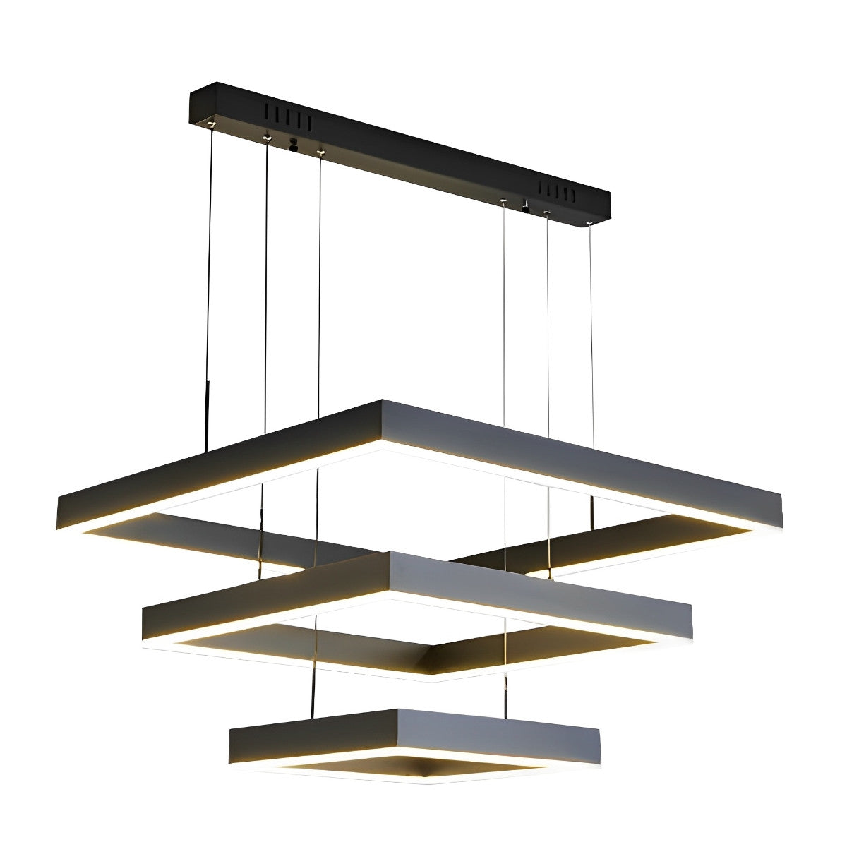 Square Stepless Dimming LED Black Modern Chandelier with Remote Control