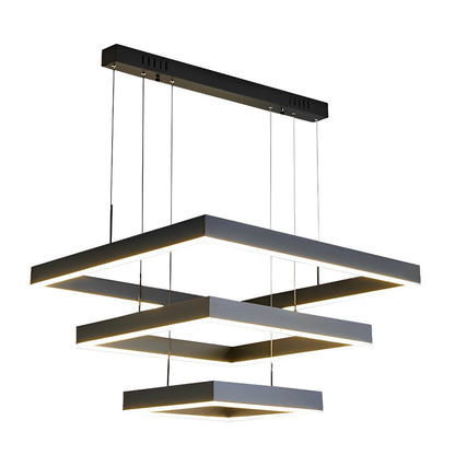 Square Stepless Dimming LED Black Modern Chandelier with Remote Control