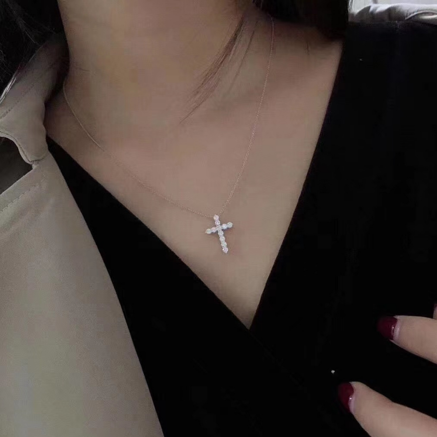 Cross Pendant Necklace, 925 Silver, 18K white gold plated