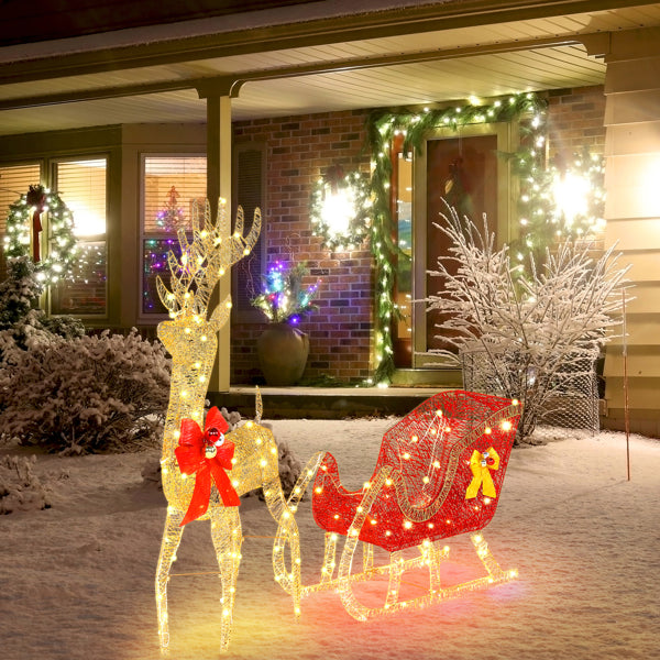 Life Size Outdoor Christmas Reindeer Sleigh Decoration