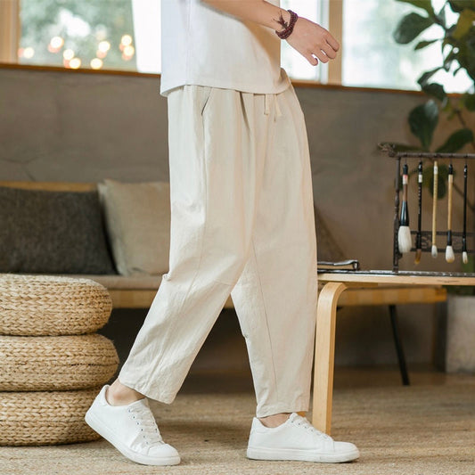 JEJU Wide Linen Pants – Men’s Breathable Lightweight Relaxed Fit Linen Trousers