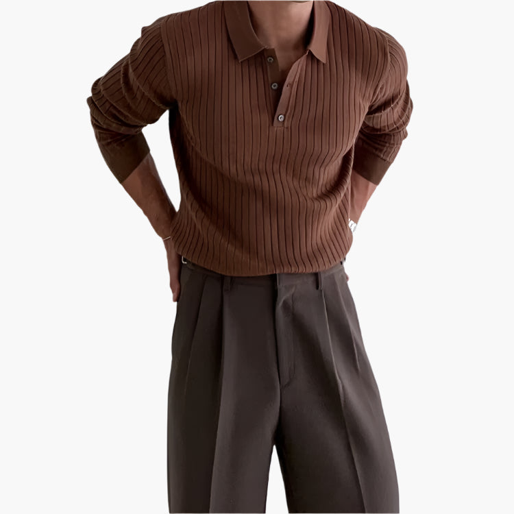 SEOJIN Old Money Polo – Men’s 100% Cotton Buttoned Collar Long Sleeve Polo Shirt