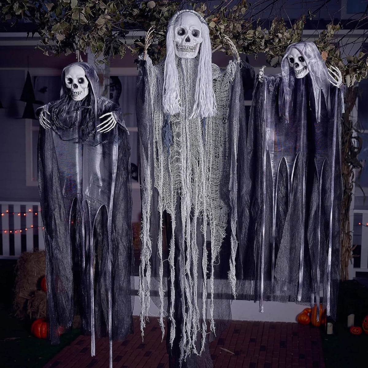 3Pcs Halloween Hanging Grim Reapers, One 55in, Two 35in Skeleton Flying Ghosts – Ventayo