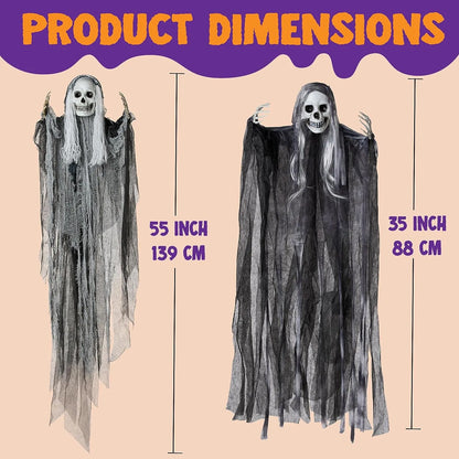 3Pcs Halloween Hanging Grim Reapers, One 55in, Two 35in Skeleton Flying Ghosts – Ventayo