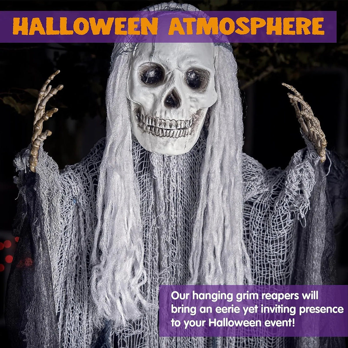 3Pcs Halloween Hanging Grim Reapers, One 55in, Two 35in Skeleton Flying Ghosts – Ventayo