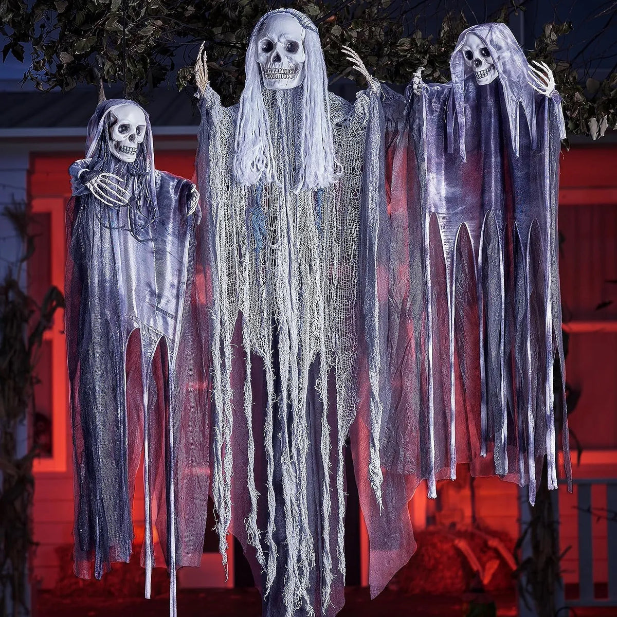 3Pcs Halloween Hanging Grim Reapers, One 55in, Two 35in Skeleton Flying Ghosts – Ventayo