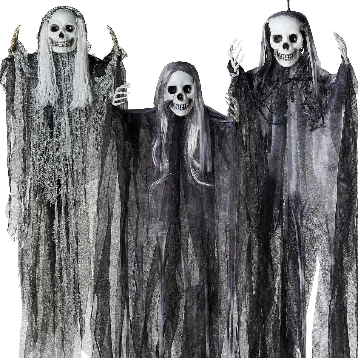 3Pcs Halloween Hanging Grim Reapers, One 55in, Two 35in Skeleton Flying Ghosts – Ventayo