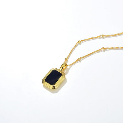 Square Reversible Pendant Necklace, 925 Silver, 18k Gold Plated，Black Onyx And White Mother-Of-Pearl