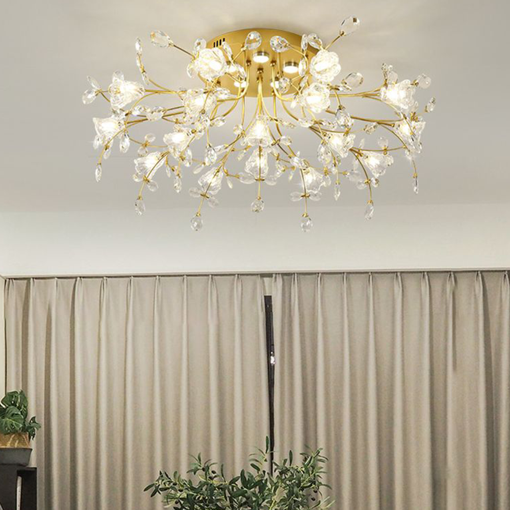 Lámparas de techo empotradas con flores elegantes de Art Deco, doradas