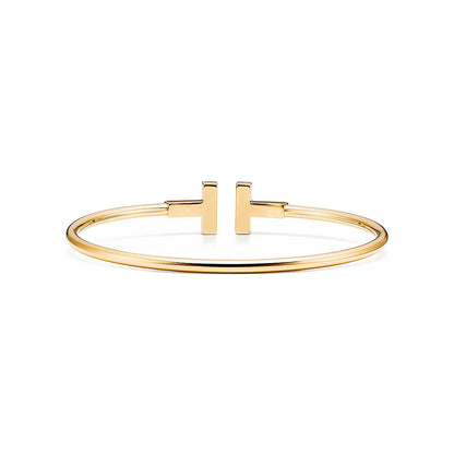 T Bangle,18k Yellow Gold Plated,Mother of Pearl,Inlaid cubic zircon