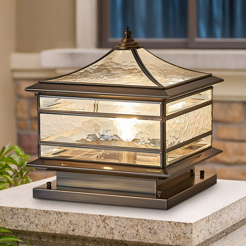 Luces de Poste de Cerca Exteriores Vintage de Cobre con Vidrio Impermeable Luz de Pilar