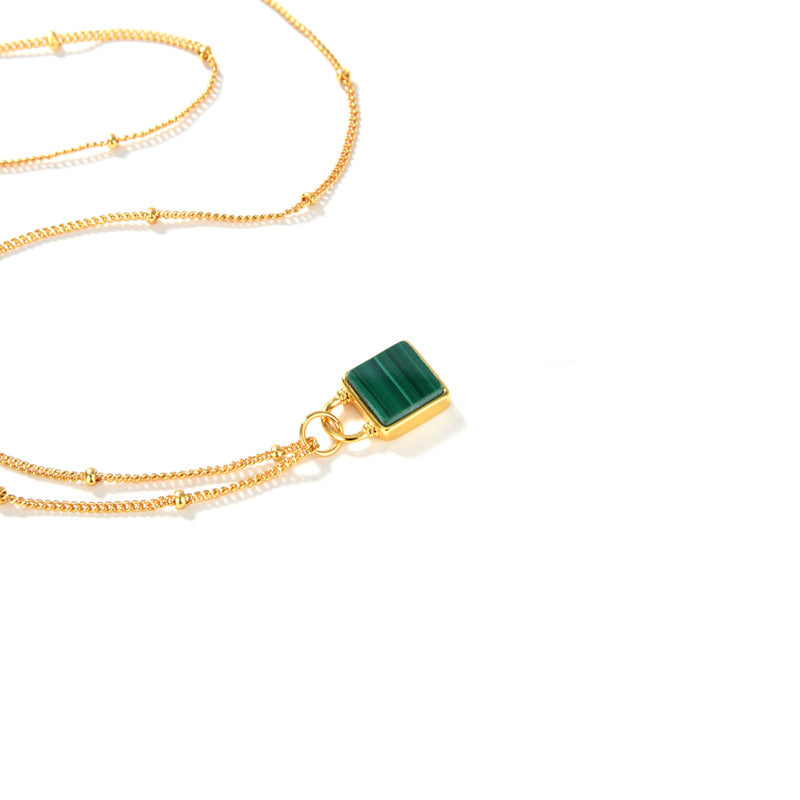 Clytia Love Malachite Lock Head Necklace, 925 Silver, 18K Gold Plated