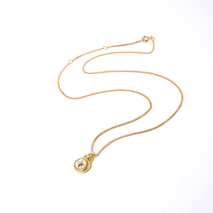 Clytia Love Moon And Stars Necklace，925 Silver, 18k Gold Plated，White Mother-Of-Pearl