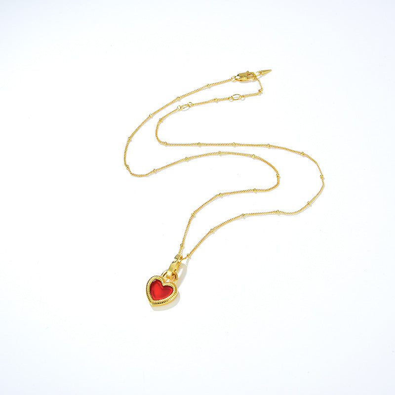 Heart Reversible Pendant Necklace, 925 Silver, 18k Gold Plated，Red Onyx And White Mother-Of-Pearl