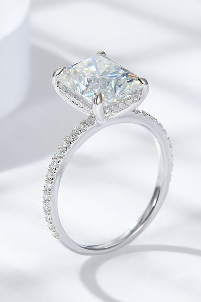 Radiant Whisper 4 Carat Moissanite 4-Prong Side Stone Ring