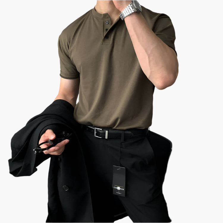 DAEGU Men’s Buttoned Collar T-Shirt – 100% Cotton, Tailored Fit & Short Sleeves