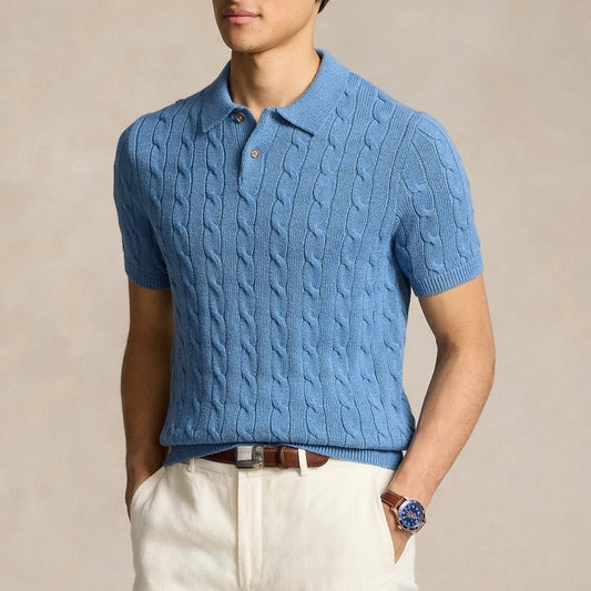 FLORENCE Cable Knit Polo – Men’s 100% Cotton Short Sleeve Polo Shirt with Textured Knit Design