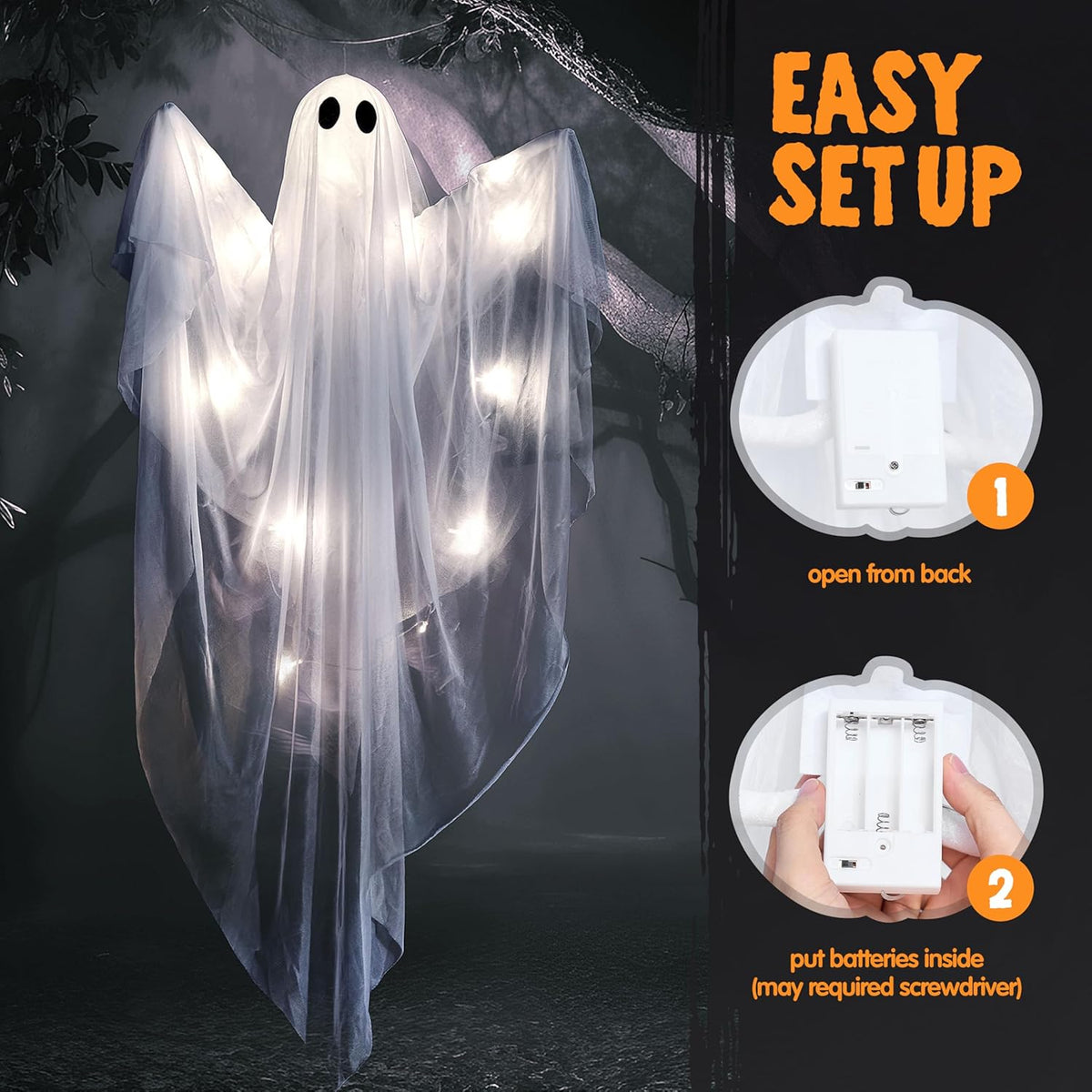 47” Halloween Hanging Light up Ghost with Spooky White LED Light – Ventayo