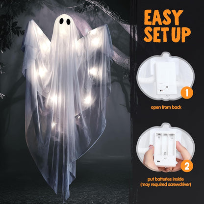 47” Halloween Hanging Light up Ghost with Spooky White LED Light – Ventayo