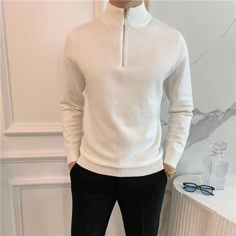ANSEONG Men’s Fine Quarter Zip Sweater – 100% Cotton with High Neck Collar