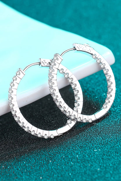 Radiant Grace Moissanite Rhodium-Plated Hoop Earrings