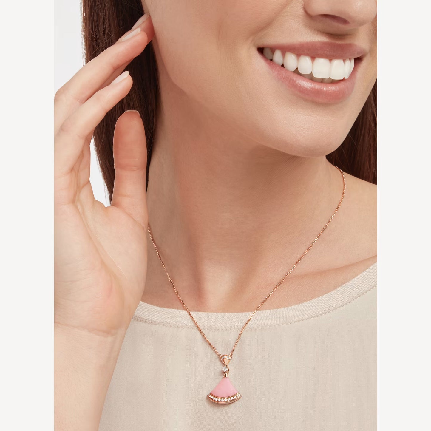 Clytia Love Divas'Dream Necklace,925 Silver,18k Gold Plated,Pink Agate