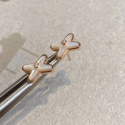 Cross Link Earstuds,925 Silver, 18k Rose Gold Plated