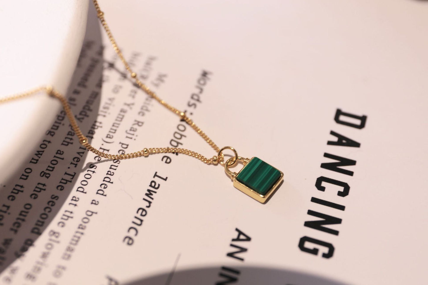 Clytia Love Malachite Lock Head Necklace, 925 Silver, 18K Gold Plated