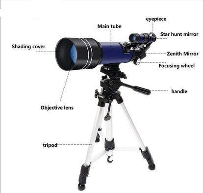 Télescope spatial Pro pour débutants équipé d'un grossissement 150X et d'une lentille Barlow 3X bleue